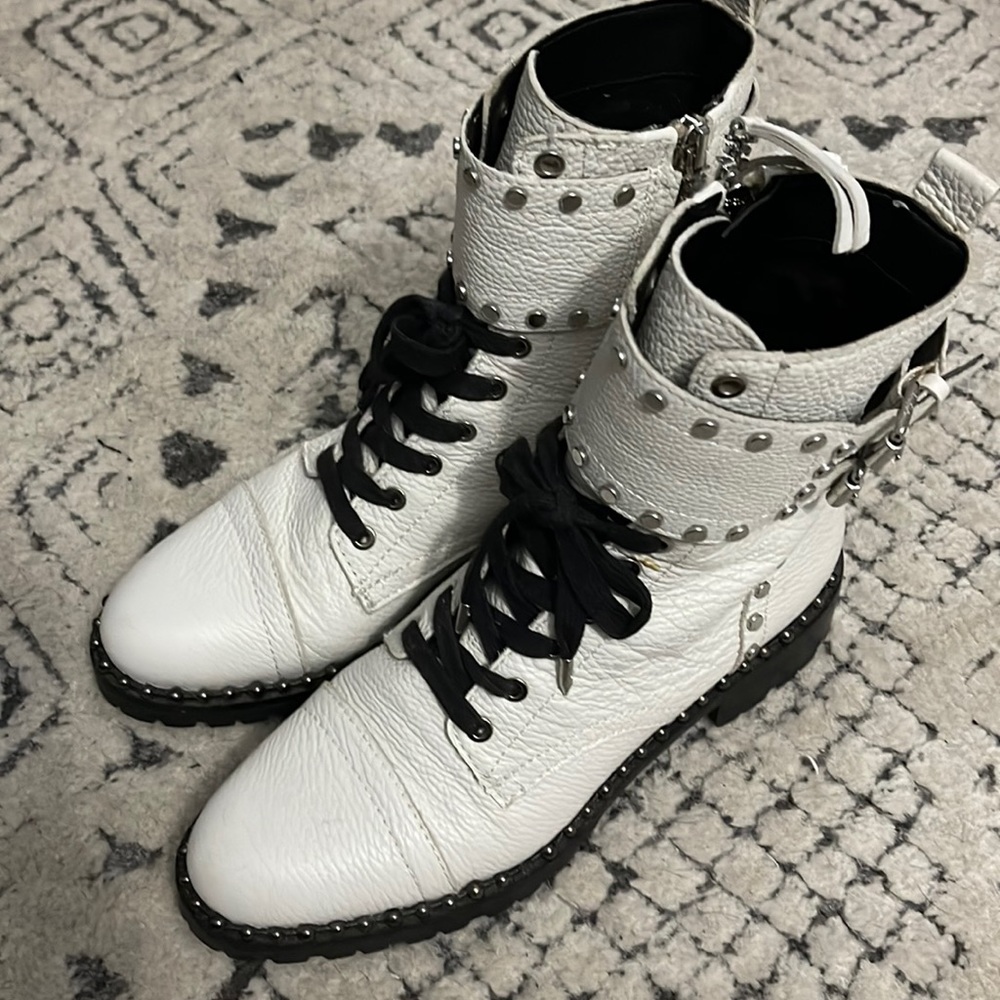 Sam Edelman white combat studded boots